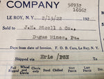 Vtg Le Roy Plow Company Receipt 1922 Miller Bean Shovel Hillers & Rollers