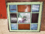 Antique 26x28 Framed Stained Glass Window Uniquely Textured 9 Panes Multicolored