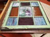 Antique 26x28 Framed Stained Glass Window Uniquely Textured 9 Panes Multicolored
