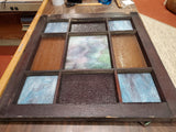 Antique 26x28 Framed Stained Glass Window Uniquely Textured 9 Panes Multicolored