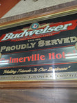 Vtg Budweiser Culmerville Hotel Mirrored Foiled Framed Mancave Bar Sign 33X21 IN