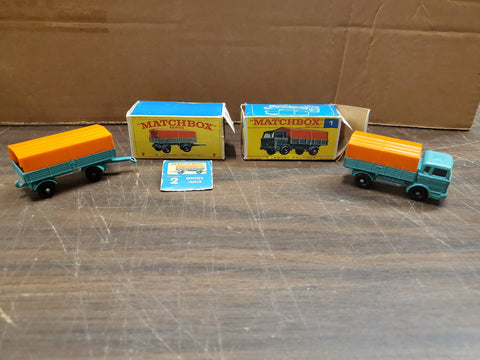 Vtg Lesney Die-Cast Matchbox Series #1 Mercedes Truck & #2 Trailer Original Boxe