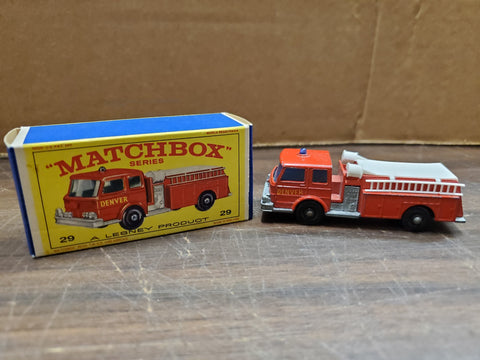 Vtg  Lesney Die-Cast Red Denver Fire Pumper Truck #29 Matchbox Collectible