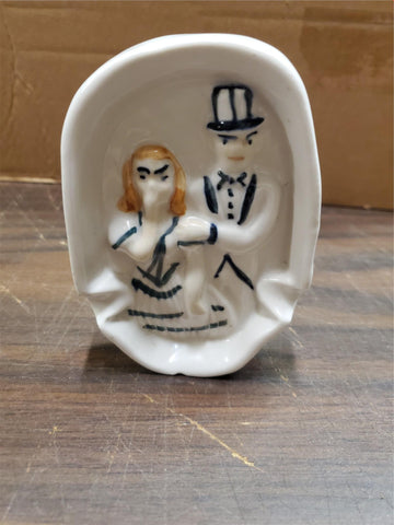 Vtg 1920's Double Sided Oh! Ah! Man & Woman Naughty Risque Ashtray 5" Display