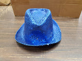Blue Sequined Fedora Hat Beaded Party Cap For Men Women Casual Hat Lights Up