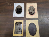 Vtg Tin Type Photos Woman & Children W/ Papier Mache Sleeves Lies Art Studio Etc
