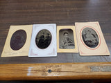 Vtg Tin Type Photos Woman & Children W/ Papier Mache Sleeves Lies Art Studio Etc
