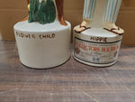 Vtg EMPTY 1968 Royal Enfield Flower Child & Hippie Porcelain Liquor Decanters