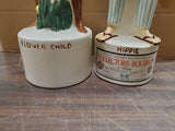 Vtg EMPTY 1968 Royal Enfield Flower Child & Hippie Porcelain Liquor Decanters
