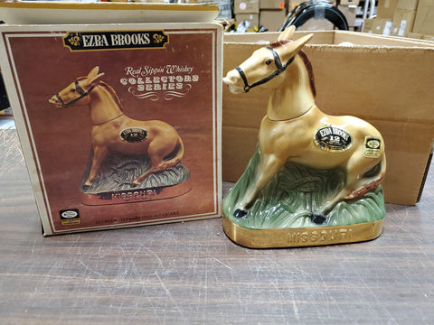 Vtg Empty Ezra Brooks Missouri Brown Harnessed Mule Decanter Heritage 1971