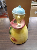 Vtg 1950S American Bisque Yarn Girl Doll Cookie Jar Yellow Pink & Blue Collectib