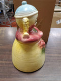 Vtg 1950S American Bisque Yarn Girl Doll Cookie Jar Yellow Pink & Blue Collectib