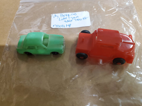 VINTAGE LIDO TOYS PLASTIC RED TRUCK AND GREEN 4 DOOR SEDAN TOY LOT