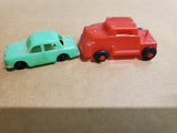 VINTAGE LIDO TOYS PLASTIC RED TRUCK AND GREEN 4 DOOR SEDAN TOY LOT