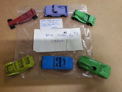 6 Vtg tootsie die cast toy cars lot Jaguar Roadster Mercedes Truck MG Dragster