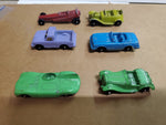 6 Vtg tootsie die cast toy cars lot Jaguar Roadster Mercedes Truck MG Dragster