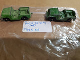 Vtg Pair Of 1950S Willys Army Tootsie Toys Green Jeeps Die-Cast Toy Cars USA