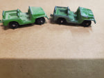 Vtg Pair Of 1950S Willys Army Tootsie Toys Green Jeeps Die-Cast Toy Cars USA