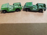 Vtg Pair Of 1950S Willys Army Tootsie Toys Green Jeeps Die-Cast Toy Cars USA