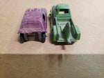 Vtg Monza Red Car & Green Salvage Wrecker Tow Truck Diecast Tootsie Toys