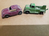 Vtg Monza Red Car & Green Salvage Wrecker Tow Truck Diecast Tootsie Toys