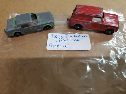 Vintage Tootsie Toys Die-Cast Green Ford Mustang & Red Panel Truck Chicago