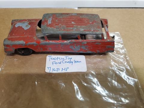 Vtg Red Tootsie Toy Ford Country Sedan Chicago 24 USA P-10296 W/Trailer Hitch