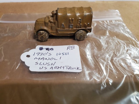 Vtg Manoli Die- Cast Slush Military Truck 1930S Toy Rubber Wheel Orig Survivor!