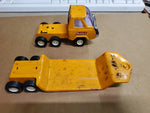 Vintage Buddy L Japan Flatbed Mini Semi Pressed Steel Tractor Trailer Orange