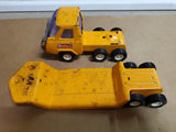 Vintage Buddy L Japan Flatbed Mini Semi Pressed Steel Tractor Trailer Orange