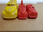3 PLASTIC RENWAL PLASTIC TOY CARS #147 CONV. #145 FIRE TRUCK & #148 DELIVERY
