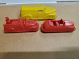 3 PLASTIC RENWAL PLASTIC TOY CARS #147 CONV. #145 FIRE TRUCK & #148 DELIVERY