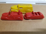 3 PLASTIC RENWAL PLASTIC TOY CARS #147 CONV. #145 FIRE TRUCK & #148 DELIVERY