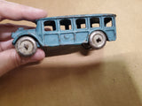 Vtg 1920S A.C. Williams Cast Iron Blue Tour Bus W/ Metal Wheels 5 Windows 4 1/2"