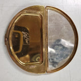 Vtg Coro Pegasus Gold Tone Demilune Powder Compact half moon Mirror case Flowers