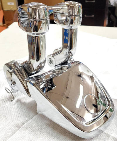 Chrome Harley Dyna Low Rider FXDL Headlight Bucket Visor Adjust Handlebar Riser