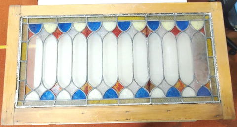 Vtg Stained Glass Window Wooden Picture Frame 40 3/8 x 22 1/4 Lead Soldering Dam