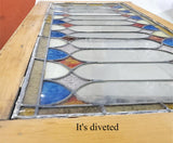 Vtg Stained Glass Window Wooden Picture Frame 40 3/8 x 22 1/4 Lead Soldering Dam