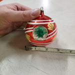 Vtg 2 Pc Lot Triple Indent Frosted Hand Painted Bumpy Glass Christmas Ornament