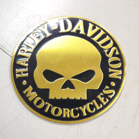 HARLEY WILLIE G SKULL GOLD STICKER EMBLEM BATTERY SISSYBAR GAS TANK TOOLBOX 3 1/