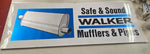 Vtg Borg Walker Safe and Sound Mufflers and Pipes One Side Metal Adv Sign 49x17