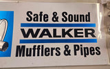 Vtg Borg Walker Safe and Sound Mufflers and Pipes One Side Metal Adv Sign 49x17