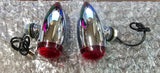 Pair Chrome 12 Volt Red Mini Bullet Marker Lights