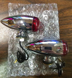 Pair Chrome 12 Volt Red Mini Bullet Marker Lights