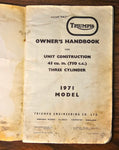 VTG 1971 Triumph 750cc Triple Trident T150 Owners Handbook