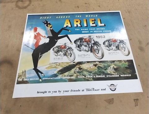 Vtg Classic Ariel British 1952 Motorcycle Wall Art Poster Domi Racer