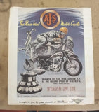 Vtg AJ's Race-Bred Motorcycle Poster 1955 Model 20 Springtwin Rod Coleman