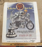 Vtg AJ's Race-Bred Motorcycle Poster 1955 Model 20 Springtwin Rod Coleman