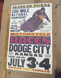 Vtg 1951 Dodge City Kansas Motorcycle Races Poster Indian Harley Panhead knuckle