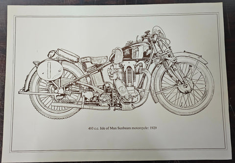 1929 Vtg 493cc Isle of Man Sunbeam 12 1/2" x 17 3/4" Poster 93-01309